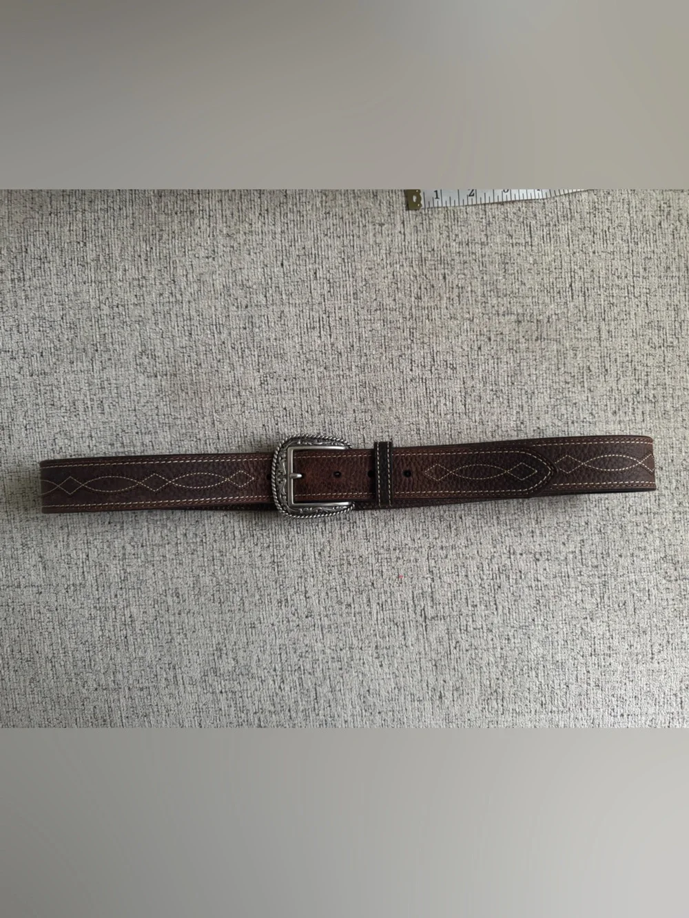 Ariat Brown Leather Belt with Stitching Detail and Silver Buckle